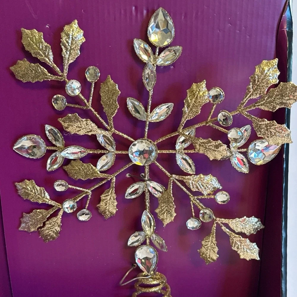 Christian Siriano Glittering Gold Snowflake Tree Topper Crystal Rhinestone